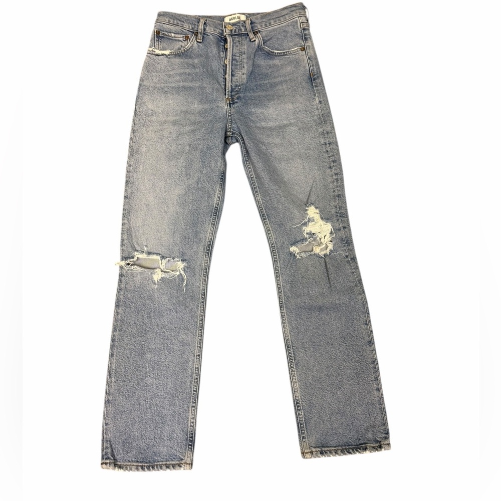 AGOLDE Riley High Rise Straight Jeans Size 26 Distressed Light Wash